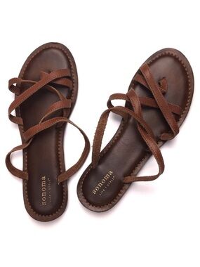 Sonoma Brown Strappy Sandal Flip Flop Zori